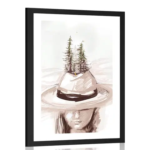 Motivy z naší dílny Plakát s paspartou klobouk pokrytý lesem