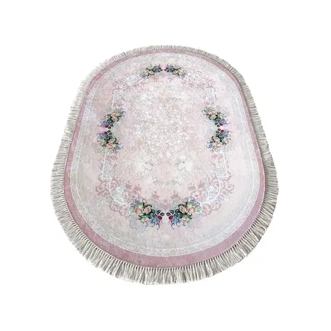 Kulaté a oválné koberce Oválny protišmykový koberec ružovej farby