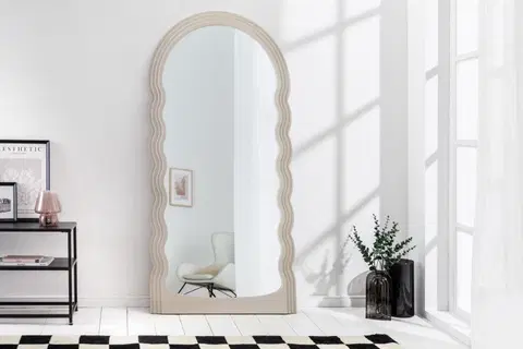 Luxusní a designová zrcadla Estila Art deco moderní vysoké zrcadlo Swan s vlnitým rámem v pastelové béžové barvě 160cm