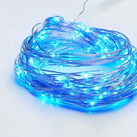 LED řetězy ACA Lighting 100 LED dekorační řetěz, modrá, stříbrný měďený kabel, 220-240V + 8 funkcí, IP44, 10m+3m, 600mA X01100612