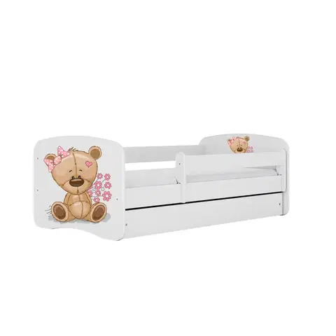 Dětské postýlky Kocot kids Dětská postel Babydreams méďa s kytičkami bílá, varianta 80x160, se šuplíky, bez matrace