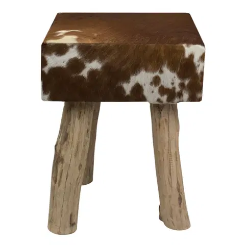 Stoličky Dřevěná stolička s koženým sedákem Cowny - 30*30*45cm Mars & More OMKKVRB