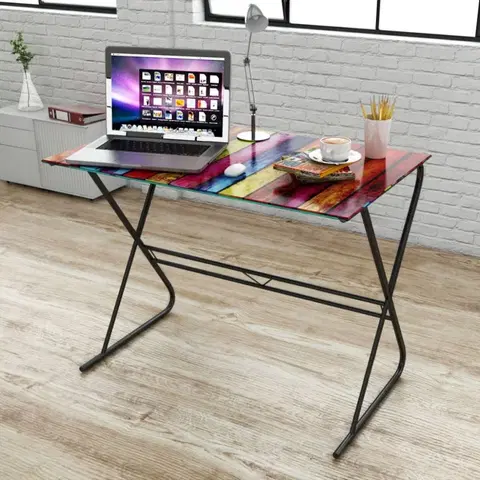 Pracovní stoly Skleněný psací stůl vícebarevný Dekorhome