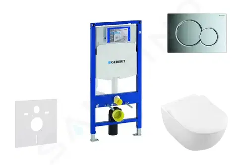 WC sedátka GEBERIT Duofix Modul pro závěsné WC s tlačítkem Sigma01, lesklý chrom + Villeroy Boch WC a sedátko, DirectFlush, SoftClose, CeramicPlus 111.300.00.5 NI2