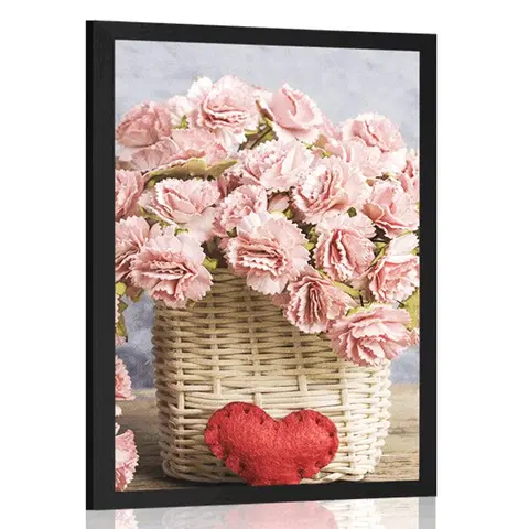 Vázy Plakát kytička růžových karafiátů v košíku