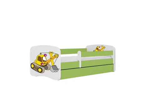 Dětské postýlky Kocot kids Dětská postel Babydreams bagr zelená, varianta 80x180, bez šuplíků, s matrací