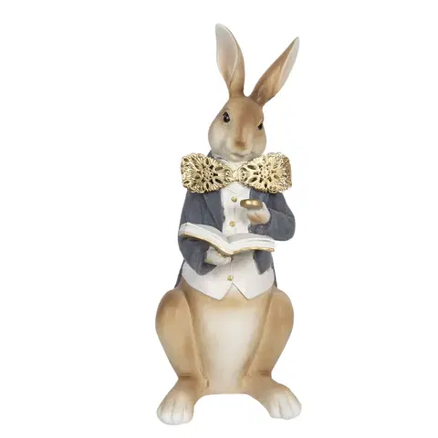 Velikonoční dekorace Velikonoční dekorační soška králíka s knížkou - 15*13*40 cm Clayre & Eef 6PR3159