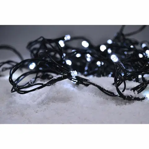 LED řetězy Solight LED venkovní vánoční řetěz, 100 LED, 10m, přívod 3m, 8 funkcí, časovač, IP44, studená bílá 1V101-W