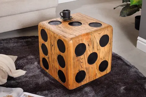 Luxusní a designové příruční stolky Estila Designový čtvereční příruční stolek ve tvaru kostky Lelio ze dřeva mindi ve světle hnědé barvě 41 cm