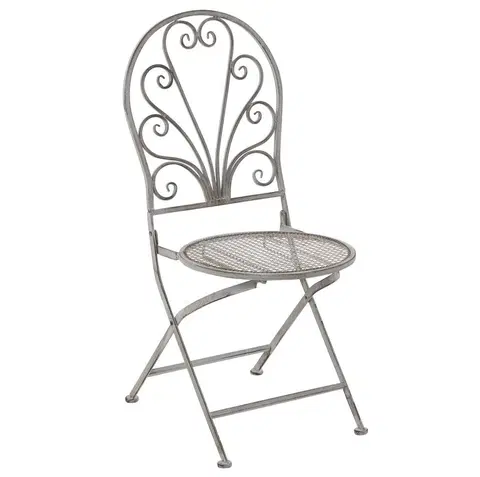 Zahradní sestavy Kovová greige skládací židle se srdíčkovými ornamenty Heartina - 42*52*93 cm J-Line by Jolipa 20372
