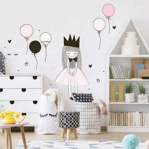 Samolepky na zeď Samolepky na zeď pro holčičky - Princezna s balónky