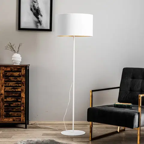 Stojací lampy Duolla Stojací lampa Roller, bílá/zlatá, výška 145 cm