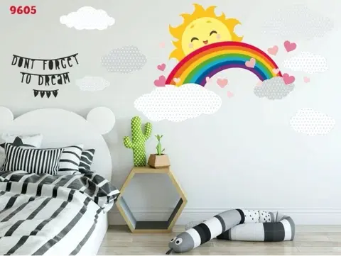 Příroda Veselá barevná dětská nálepka na stěně s pozitivním motivem sluníčka a duhy