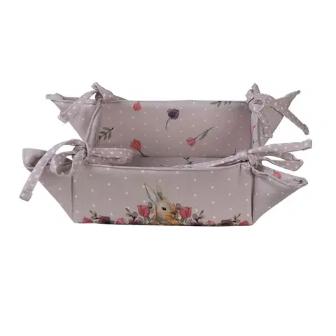 Chlebníky Bavlněný košík na pečivo s králíčkem Happy Bunny - 35*35*8 cm Clayre & Eef HBU47