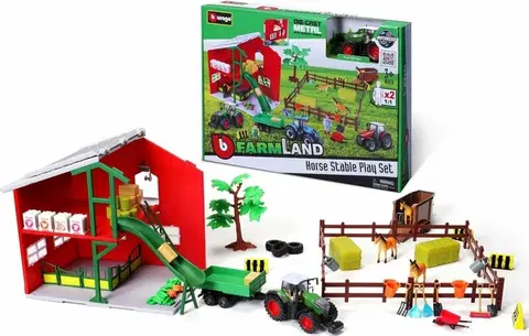 Hračky BBURAGO - Farmland Koňská stáj s traktorem