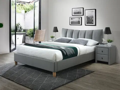 Postele HALMAR Čalouněná postel Sandy 160x200 dvoulůžko šedá