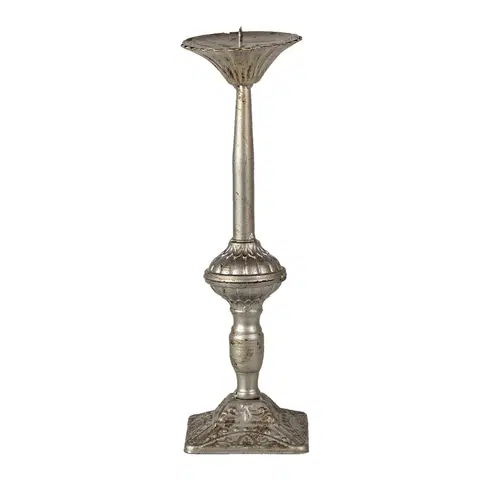 Svícny Kovový stříbrný svícen s patinou Leala -Ø  9*32 cm Clayre & Eef 6Y4483