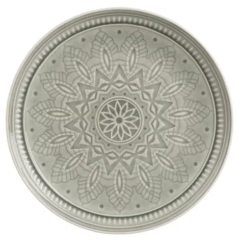 Talíře Světle šedý keramický servítovací talíř s ornamentem Boho grey L - Ø 33cm J-Line by Jolipa 82588