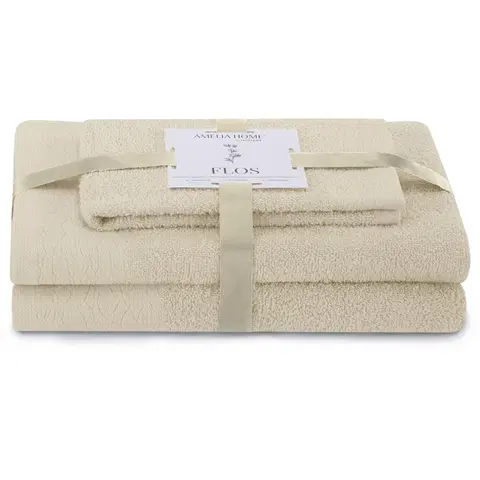 Ručníky AmeliaHome Sada 3 ks ručníků FLOSS klasický styl béžová, velikost 50x90+70x130
