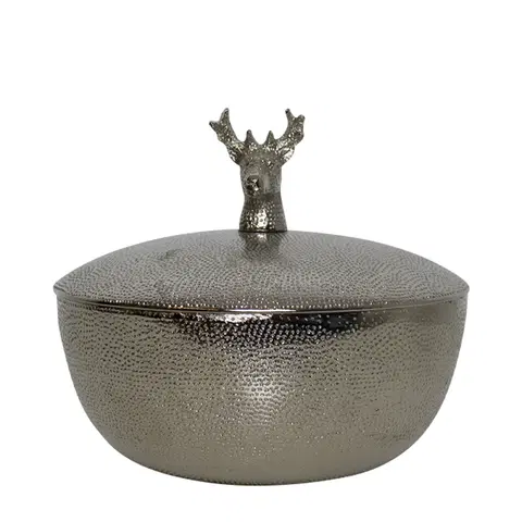 Mísy a misky Stříbrná kovová miska s víkem Jelen - Ø 20,5*20,5cm Mars & More GNBDH20
