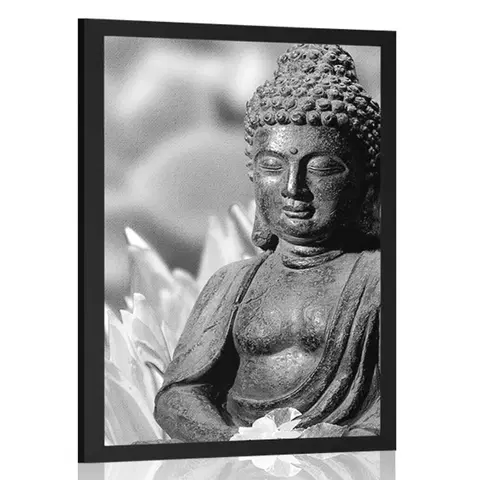 Černobílé Plakát klidný Buddha v černobílém provedení