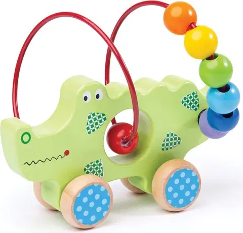 Dřevěné hračky Bigjigs Toys Motorický labyrint na kolečkách CROCODILE zelený