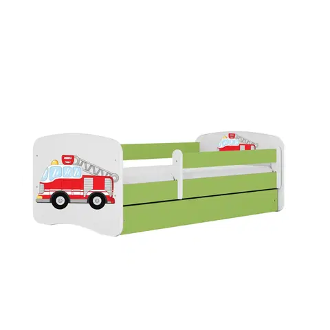 Dětské postýlky Kocot kids Dětská postel Babydreams hasičské auto zelená, varianta 70x140, se šuplíky, s matrací