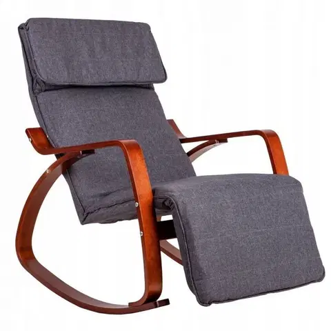 Židle Tmavě šedé houpací křeslo s hnědým rámem