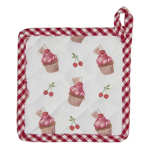 Prkénka a krájecí desky Bavlněná podložka pod nádobí pro děti Cherry Cupcake - 16*16 cm Clayre & Eef UP45K