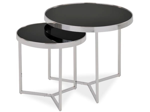 Konferenční stolky Konferenční stolky SILVANO 2 (2ks), kov/černé sklo