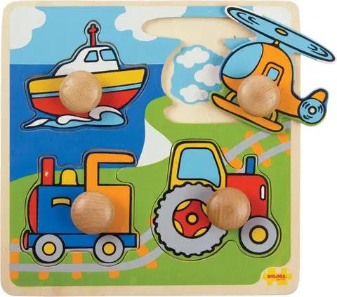 Dřevěné hračky Bigjigs Toys Vkládací puzzle TRANSPORT vícebarevné