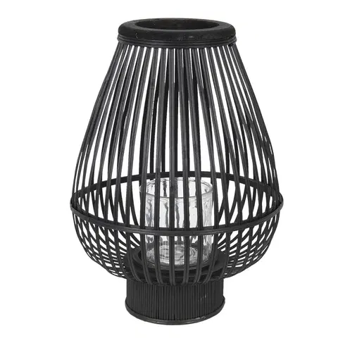 Zahradní lampy Černá dřevěná lucerna se skleněným válcem na svíčku Cotilde –  Ø 34*46 cm Clayre & Eef 6RO0471L