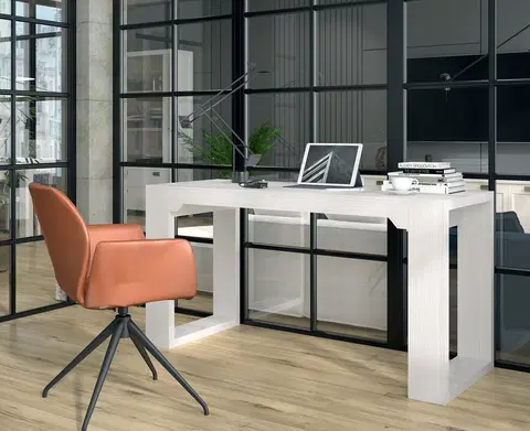 Stylové a luxusní pracovní a psací stoly Estila Moderní minimalistický kancelářský stůl Lyon z masivního dřeva 150cm