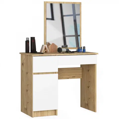 Toaletní stolky Ak furniture Kosmetický stolek se zrcadlem P-2/SL dub artisan/bílý  levý