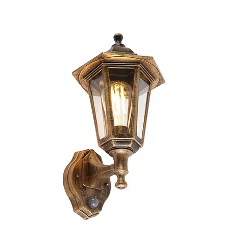 Venkovni nastenne svetlo Klasické venkovní nástěnné svítidlo starožitné zlaté s pohybovým senzorem - New Haven