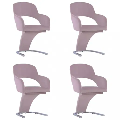 Židle Jídelní židle 4 ks samet / chrom Dekorhome Světle růžová