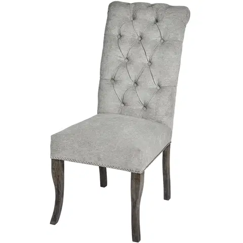 Luxusní jídelní židle Estila Chesterfield luxusní jídelní židle Roll Top Thatcher šedá se stříbrným klepadlem 105cm