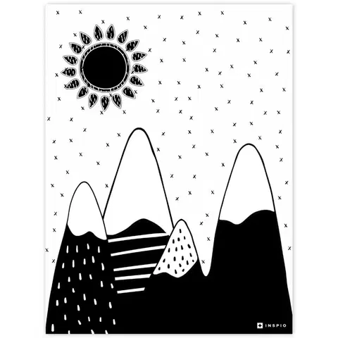 Obrazy do dětského pokoje Obraz na zeď - černobílé kopce se sluncem