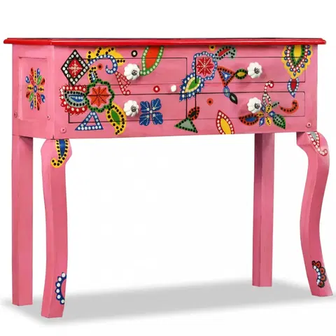 Konferenční stolky Odkládací stolek ručně malovaný Dekorhome Růžová