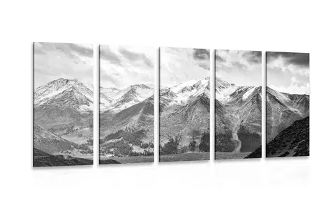 Černobílé obrazy 5-dílný obraz nádherná horská panorama v černobílém provedení