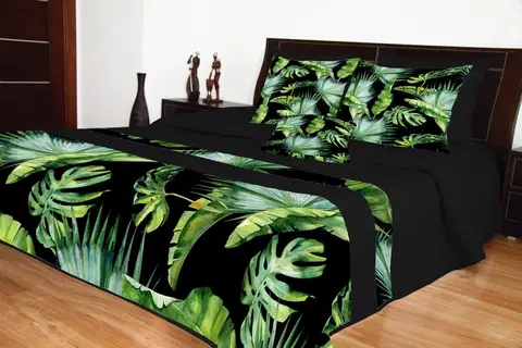 Luxusní přehozy na postel Černý moderní přehoz s barevným exotickým motivem