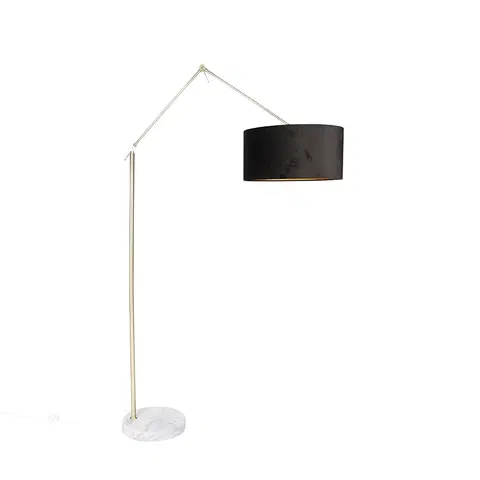 Stojaci lampy Moderní stojací lampa zlaté velurové stínidlo černá 50 cm - Redakce