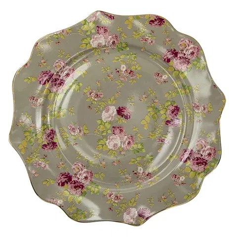 Talíře Velký porcelánový zelený talíř s květy Rose - Ø 28*2 cm Clayre & Eef 6CE1292