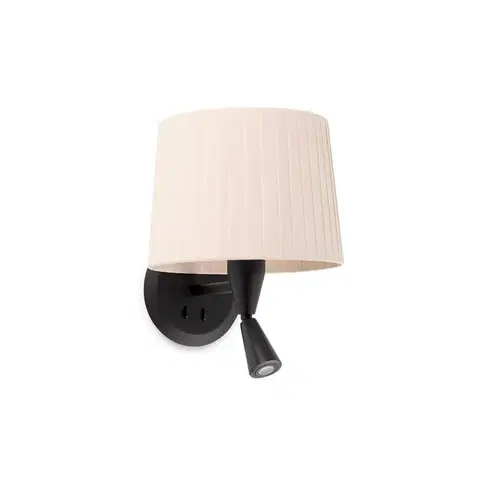Nástěnná svítidla s látkovým stínítkem FARO SAMBA černá/skládaná béžová nástěnná lampa se čtecí lampičkou
