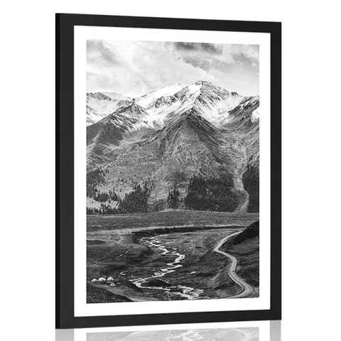 Černobílé Plakát s paspartou nádherné horské panorama v černobílém provedení