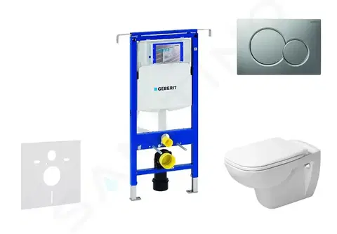 WC sedátka GEBERIT Duofix Modul pro závěsné WC s tlačítkem Sigma01, matný chrom + Duravit D-Code WC a sedátko, Rimless, SoftClose 111.355.00.5 NH3