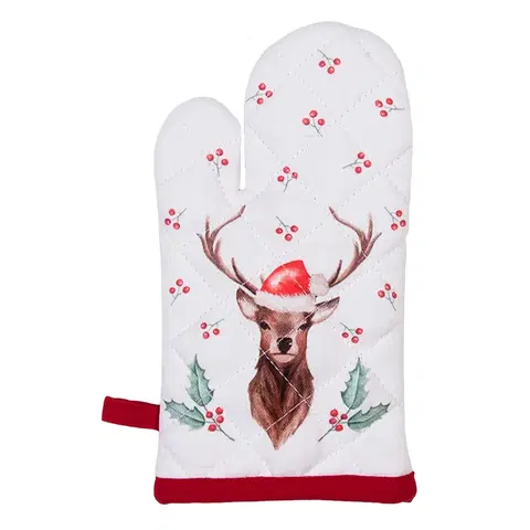 Chňapky Kuchyňská bavlněná chňapka Holly Christmas s jelenem - 12*21 cm Clayre & Eef HCH44K