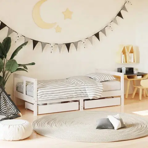 Dětské pokoje Dětská postel se zásuvkami bílá 80x160 cm masivní borové dřevo