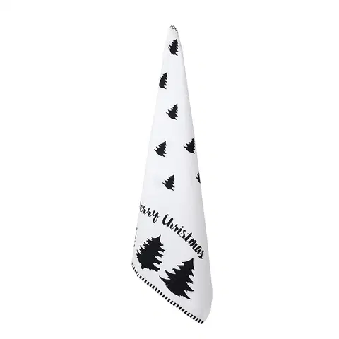 Utěrky Bílá bavlněná utěrka se stromky Black&White X-Mas - 50*70 cm Clayre & Eef BWX42W