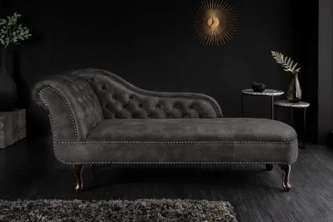 Luxusní nábytek do obývacího pokoje Estila Stylová lenoška Chesterfield s prošívaným sametovým čalouněním tmavě šedé barvy 170cm